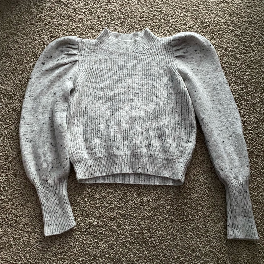 Womens gray white sweater puffy sleeves size medium mock neck SO